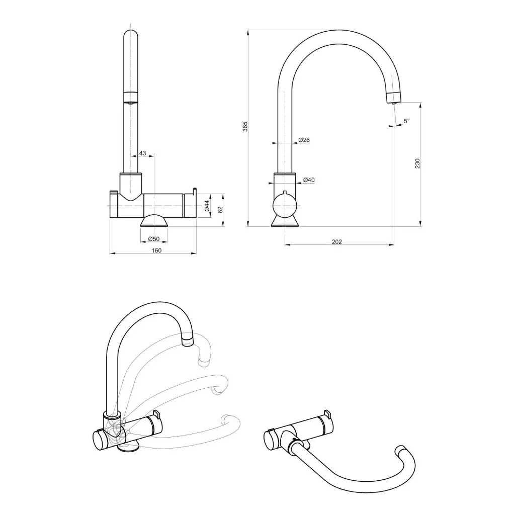 3-Wege-Armatur ACROBAT C-Auslauf in Onyx - Fensterarmatur2.webp