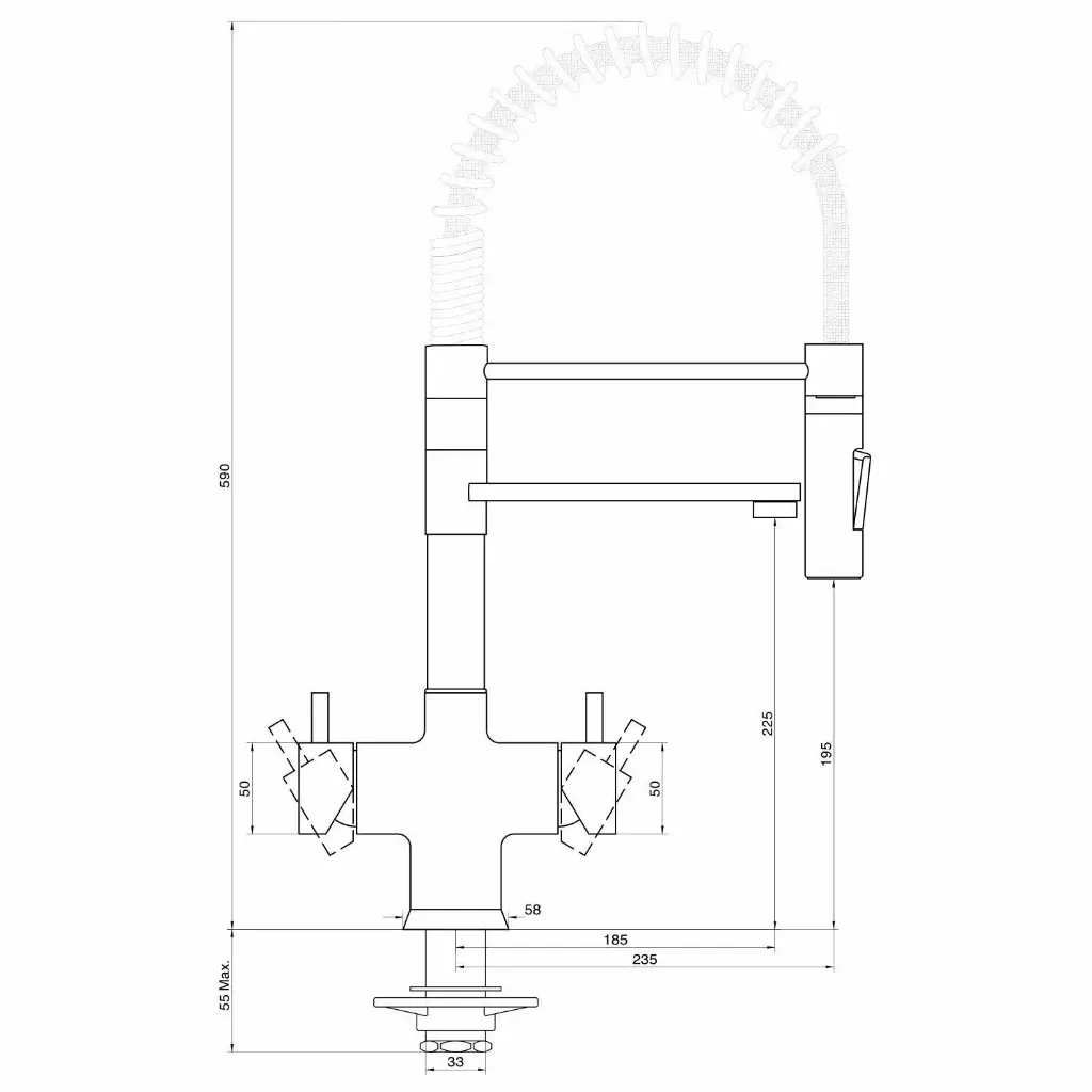 5-Wege-Armatur LUXURY 59 cm Spiralfeder in Edelstahl massiv - mit Brause2.webp