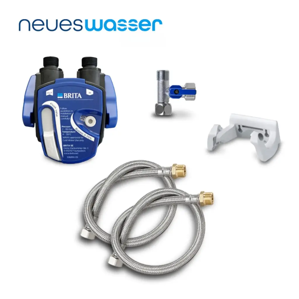 Untertisch-Wasserfilter-Set – BRITA P1000 Anschluss-Set mit Filterkopf, Eckventiladapter & Flexschlauch | wählbar: ohne Filter / mit BRITA P1000 / mit BRITA P1000 & DIGIFLOW Durchflusszähler