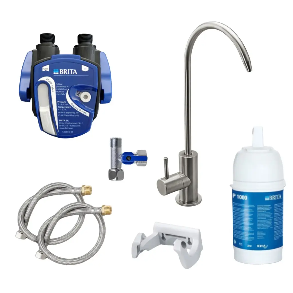 Untertisch-Wasserfilter: BRITA Filter-Kopf, BRITA Filter P1000 inkl. 1-Weg-Wasserhahn