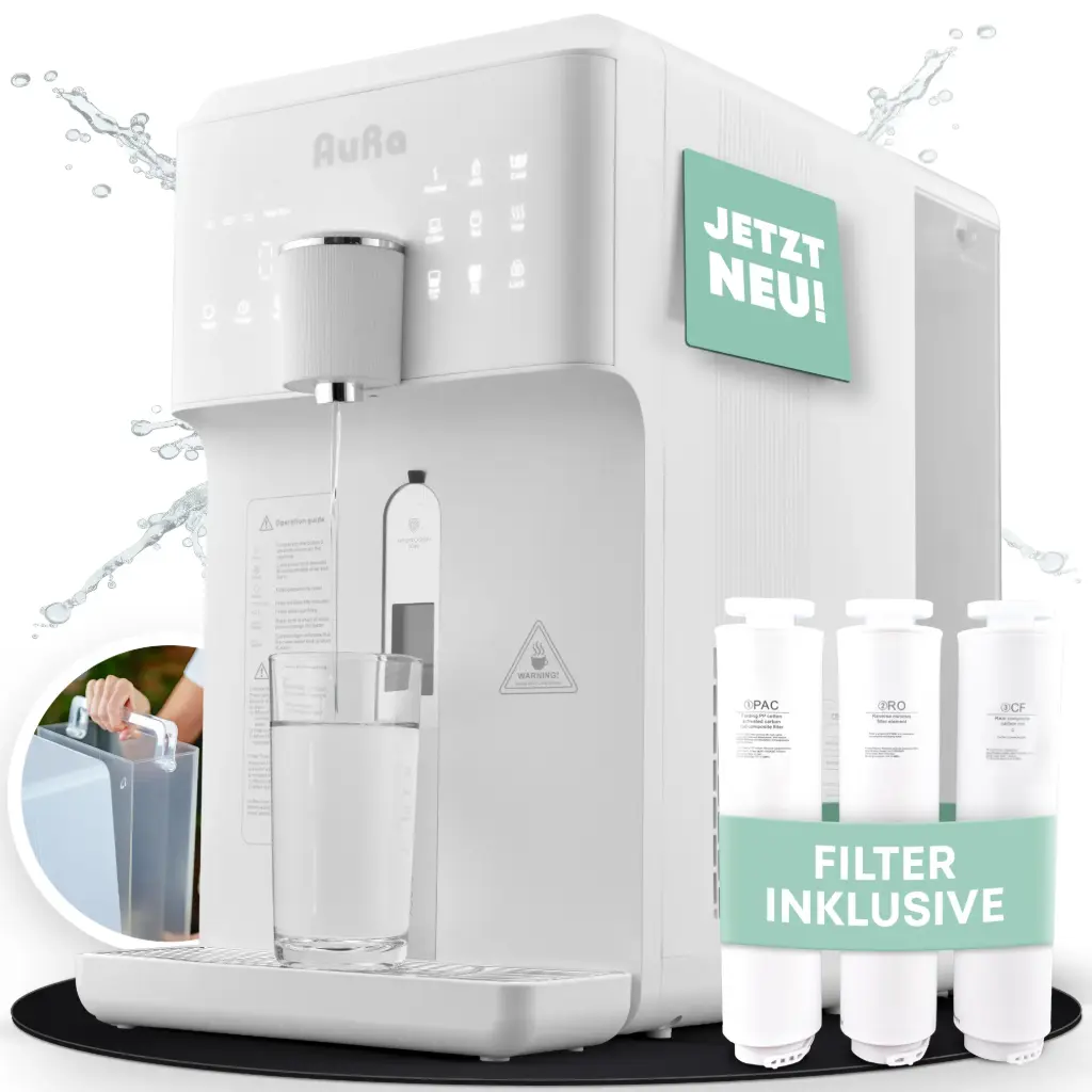 AORA W23 Umkehrosmoseanlage – Mobiler Auftisch-Wasserspender mit integriertem Tank, Heißwasser- & Wasserstofffunktion für reines Trinkwasser