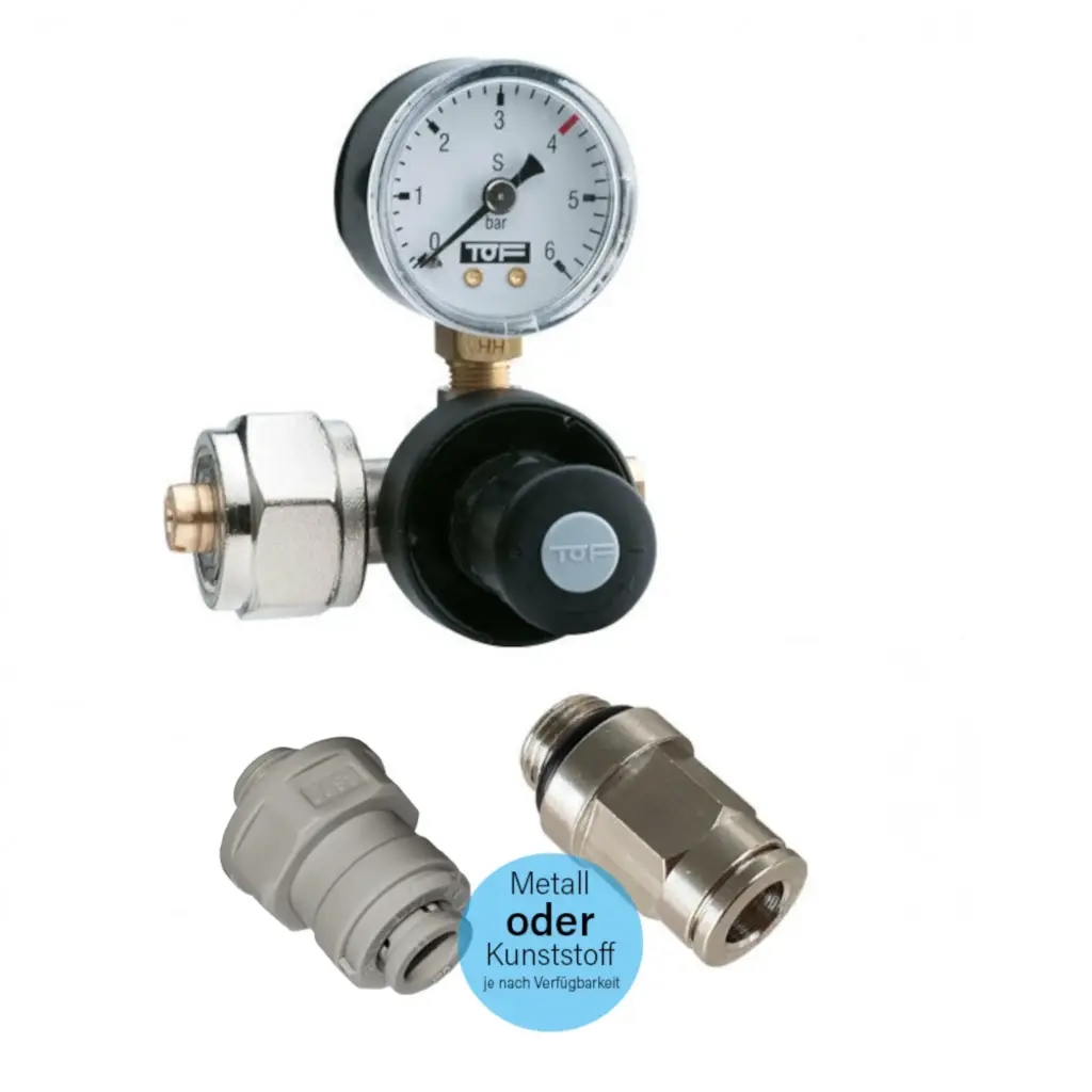 CO2 Druckminderer für Mehrwegflaschen - bis zu 5,5 bar - EU Standard Norm - Anschluss inkl. Schlauchadapter