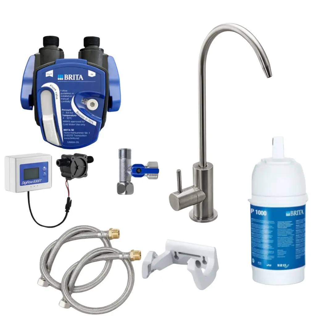 Untertisch-Wasserfilter: BRITA Filter-Kopf, BRITA Filter P1000 inkl. 1-Weg-Wasserhahn