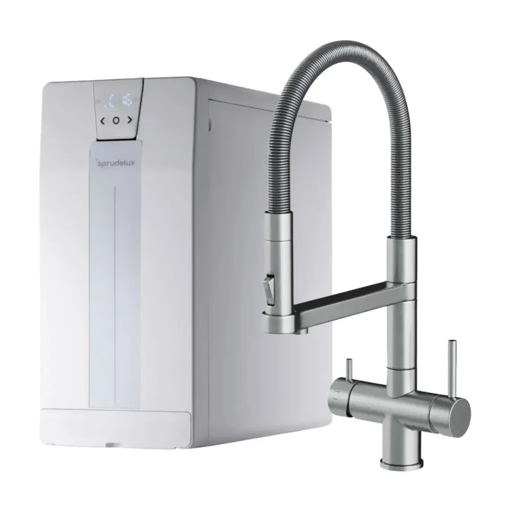 SPRUDELUX® POWER SODA Osmose - Premium Untertisch-Sprudelanlage | 20 L/Std. | höchster CO2 Gehalt | kompakt & leistungsstark | Made in Italy | mit AORA FT-Line 3 Vorfiltersystem